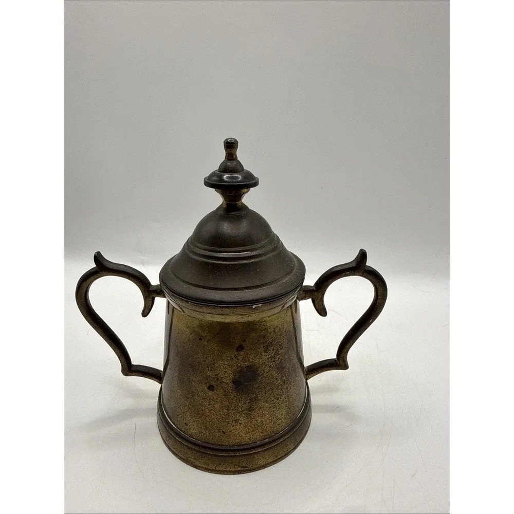 Vintage Brass Sugar Bowl w/Lid Unpolished Unmarked‎